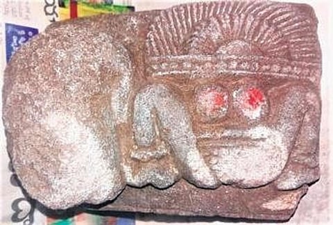 The ‘Lajja Gouri sculpture that was found in Cheriyal of Siddipet district. (Photo | Express)