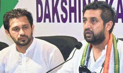 Youth Congress state president Raksha Ramaiah addresses a press meet