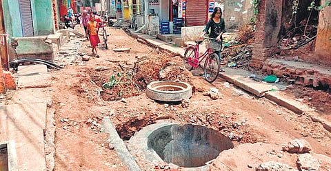 A road dug up in Ganga Mandir area | Express