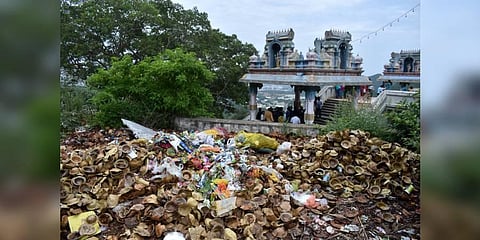 Thonnai cups getting accumulated around the temple | Express