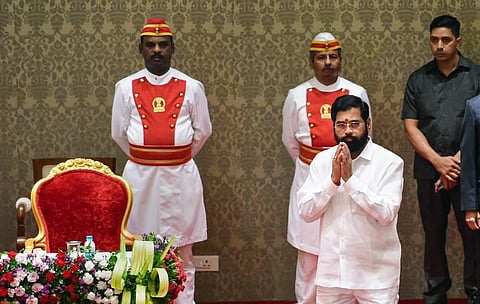 Maharashtra Chief Minister Eknath Shinde during his oath-taking ceremony, at Raj Bhavan in Mumbai. (File Photo | PTI)
