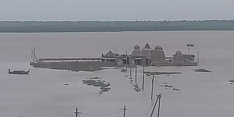 Partially submerged Sangameswara temple in Kothapalli Mandal of Nandyal district. (Photo | Express)