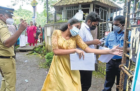A NEET aspirant enters the examination centre at the Kendriya Vidyalaya at Kadavanthra. (Photo| A Sanesh, EPS)