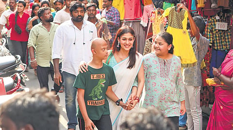 Bhargav, Nayanthara in the film  Kaathuvaakula Rendu Kaadhal.