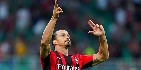 Zlatan Ibrahimovic celebrates after scoring for AC Milan. (File Photo | AP)