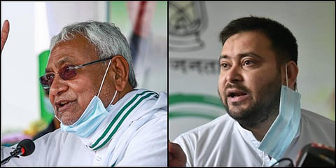 Bihar CM Nitish Kumar (L) and RJD leader Tejashwi Yadav (R). (File Photo)