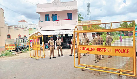 Police personnel deployed at the girl’s village near Veppur in Cuddalore. (Photo| EPS)