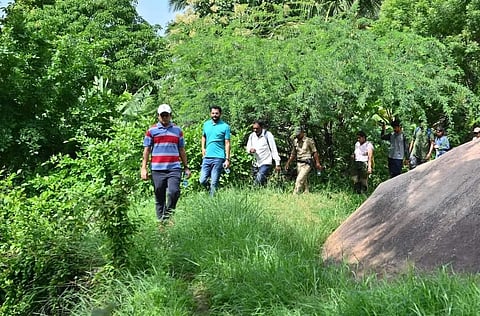 Deputy Commissioner Anirudh Sravan and other officials exploring trekking paths in and around Hampi recently(Photo | Express)