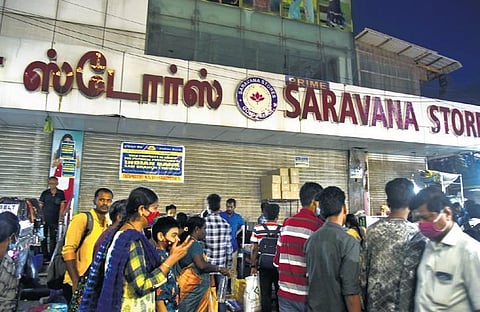 A notice by Indian bank pasted on the downed shutters of Saravana Stores in  T Nagar on Saturday | Martin Louis
