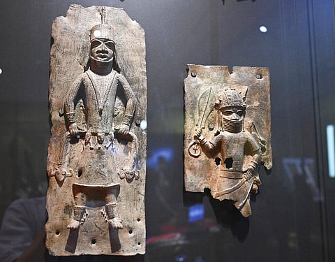 Benin bronzes objects are displayed at the Linden Museum in Stuttgart, Germany. (Photo | AP)