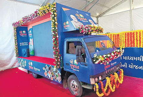 BJP’s Vande Gujarat Vikas Yatra will cover 33 districts, eight municipal corporations, and all the wards of Gujarat to connect with the voters. (Photo | Express)
