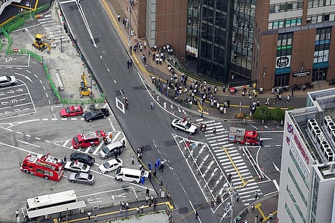 This aerial photo shows the scene of gunshots in Nara, western Japan Friday.  (Photo | AP)