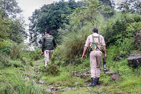 Security personnel at an army camp in Darhal area of Rajouri, J & K. 