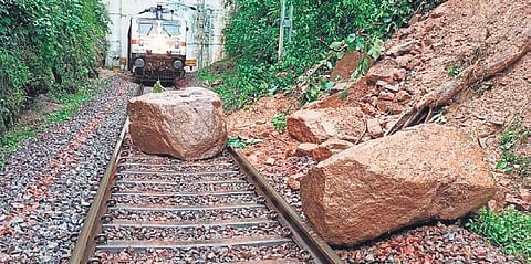 Stone slabs block the track on Koraput–Rayagada route on Sunday | Express