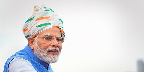 Prime Minister Narendra Modi addresses the nation from the ramparts of the Red Fort on the occasion of the 76th Independence Day. (Photo | PTI)