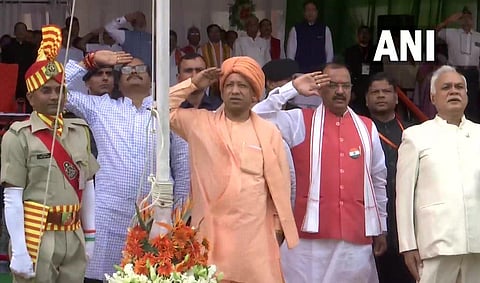 Uttar Pradesh CM Yogi Adityanath hoisted the national flag in Lucknow on Monday. (Photo | Twitter)