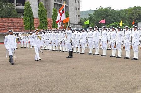 Flag Officer Commanding-in-Chief of Eastern Naval Command Biswajit Dasgupta inspecting ceremonial parade in Visakhapatnam on Monday | Express