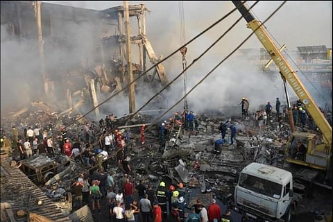The cause of the blast at the Surmalu wholesale market has not yet been established, but reports said the explosion went off at a place that stored fireworks. (Photo |AFP)