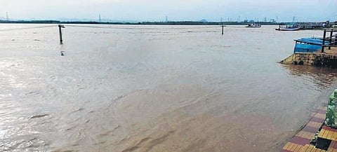 The flooded Godavari river in Bhadrachalam