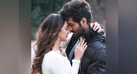 A still from  Kartik Aaryan and Kiara Advani's upcoming movie 'Satyaprem Ki Katha'.