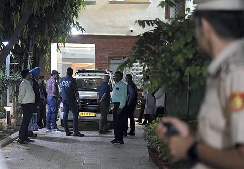 CBI officials leave after a raid at the residence of Delhi Deputy Chief Minister Manish Sisodia in connection with alleged irregularities in Delhi Excise Policy. (Photo | PTI)