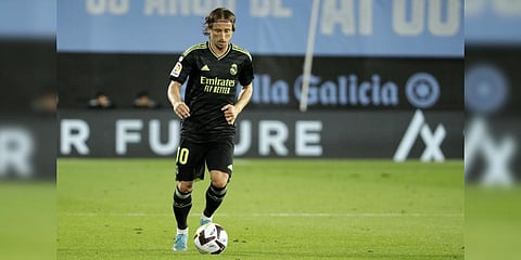 Real Madrid's Luka Modric controls the ball during a Spanish La Liga soccer match agaisnt Celta Vigo.(Photo | AP)