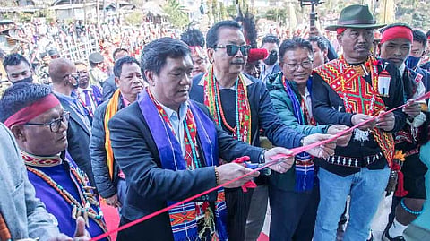 Arunachal Pradesh's CM Pema Khandu inaugurates a Wancho cultural centre at the Longding district. (Photo | Twitter)