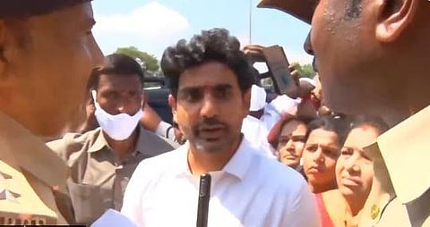 TDP leader Nara Lokesh was detained by police on his way to Palasa town. (Video screengrab)