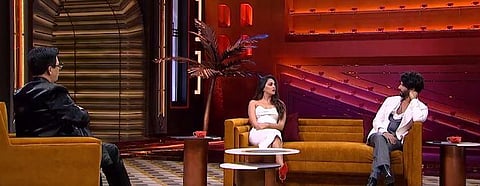 Bollywood actors Shahid Kapoor and Kiara Advani with Karan Johar in 'Koffee with Karan.' (Photo | Karan Johar @ Twitter)