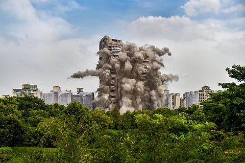 A visual of the demolition of Noida's Supertech twin towers on August 28, 2022. (Photo | PTI)
