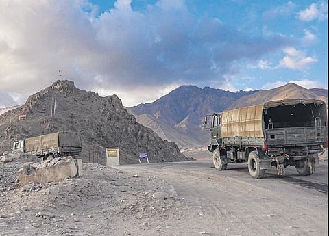 Army vehicles moving towards Line of Actual Control (LAC) during a border tension with China. (File Photo | PTI)