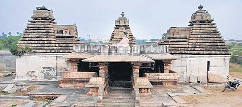 Chaya Someshwaralayam is located at Panagal on the outskirts of Nalgonda.  The temple, which was in dilapidated condition in 1999, has been renovated. (File Photo)
