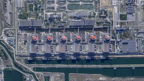 Satellite image from Planet Labs PBC shows the Zaporizhzhia nuclear power plant occupied by Russian forces, in Ukraine. (Photo | AP)