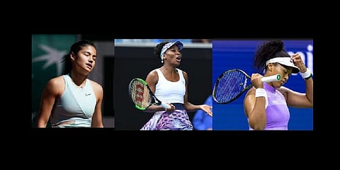 Tennis players Emma Raducanu, Venus Williams, and Naomi Osaka. (File Photos | AFP)