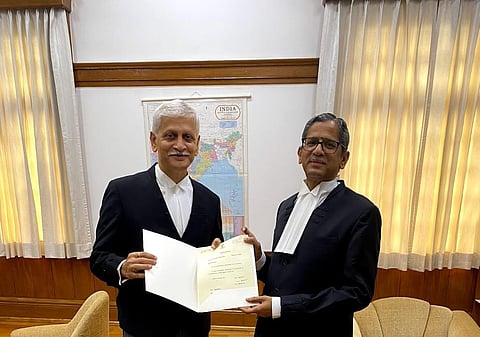 Chief Justice of India NV Ramana recommended Justice UU Lalit's name as his successor on Thursday. (Photo | ANI Twitter)