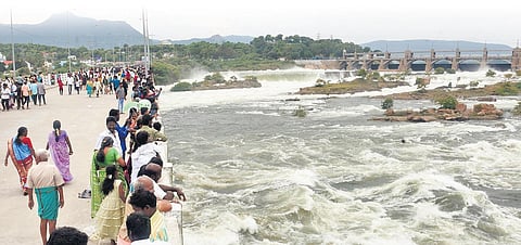 Cauvery in spate after water was discharged from the Mettur dam in Salem;