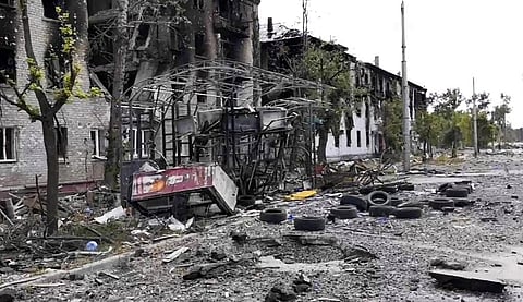 Damaged residential buildings are seen in Lysychansk, Luhansk region, Ukraine. (Photo | AP)