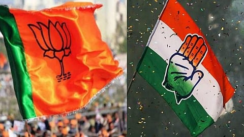 Flags of BJP and Congress used for representational purposes 