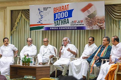 Senior Congress leader Jairam Ramesh speaks during a press conference regarding party's 'Bharat Joda Yatra', in Thiruvananthapuram. (File photo | PTI)