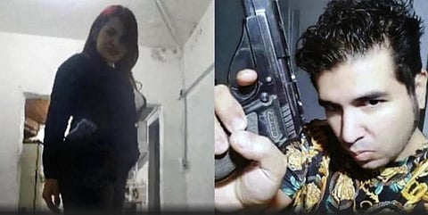 Fernando Andres Sabag Montiel (R) and Brenda Uliarte posing with the gun allegedly used to attack Argentina’s Vice-President Cristina Fernandez de Kirchner last week.(Photo |  AFP)