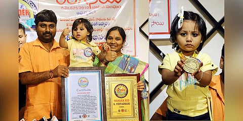 Siriki Vidhyardhari received the Wonder Book Records certificate. (Photo | G Satyanarayana, EPS)