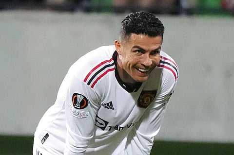 Manchester United's Cristiano Ronaldo smiles during the Europa League. (Photo | AP)