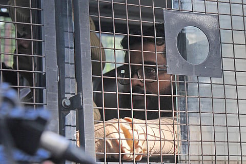 A PFI member after being produced in a Bengaluru court on Friday. (Photo | Vinod Kumar T, EPS)