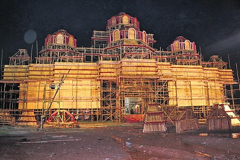 Construction of the pandal underway on Saturday| Express