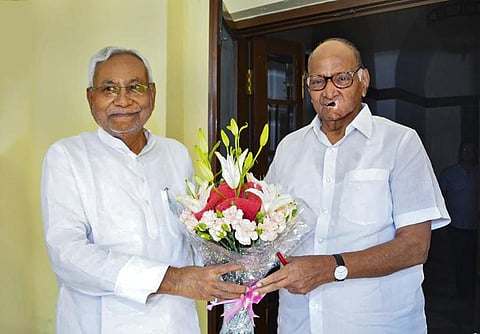 Bihar Chief Minister Nitish Kumar meets NCP chief Sharad Pawar at his residence in New Delhi, Wednesday, Sept. 7, 2022. (File Photo | PTI)