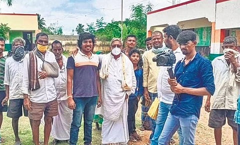 Director Ajay Kumar, along with his crew and villagers, during the shooting of ‘Lockdown’