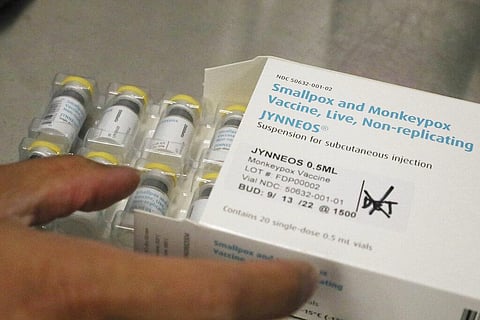 Jynneos vaccine for monkeypox from a box containing 20 doses. Image used for representational purpose only. (Photo | AP)