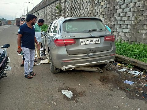 Wreackage of the Mercedes car in which businessman and former Tata Sons Chairman Cyrus Mistry was travelling when it met with an accident in Palghar. (Photo | PTI)