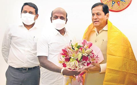 Health Minister Ma Subramanian along with Tamil Nadu Health Secretary  P Senthilkumar also met AYUSH Minister Sarbananda Sonowal on Tuesday | Express