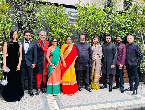 Ram Charan, JR NTR and director SS Rajamouli with family and friends (Photo |NRam Charan, JR NTR and director SS Rajamouli (Photo | Ram Charan Instagram)